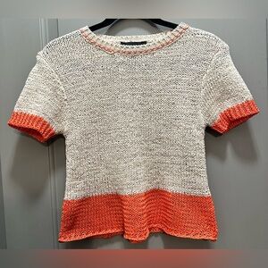 Zara Size M Beige and Orange Textured Colorblock Short Sleeve Top NWOT